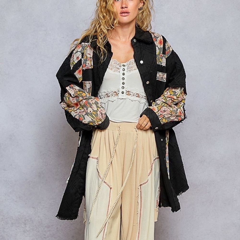 New POL Long Sleeve Oversized Fit Denim Long Shirt Shacket Lightweight Duster - Picture 1 of 8